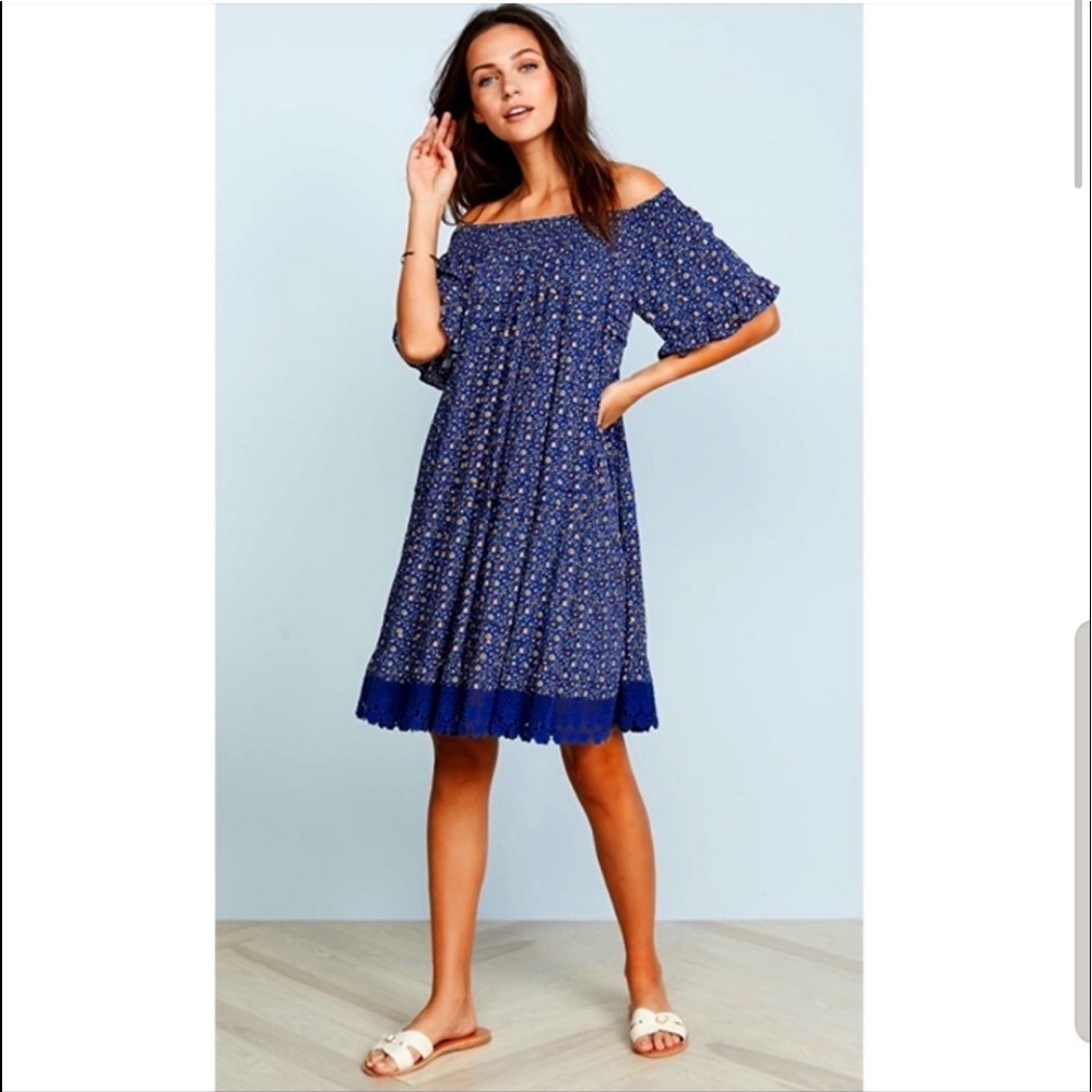 Tory Burch Floral Dress Wild Pansy Blue Size M